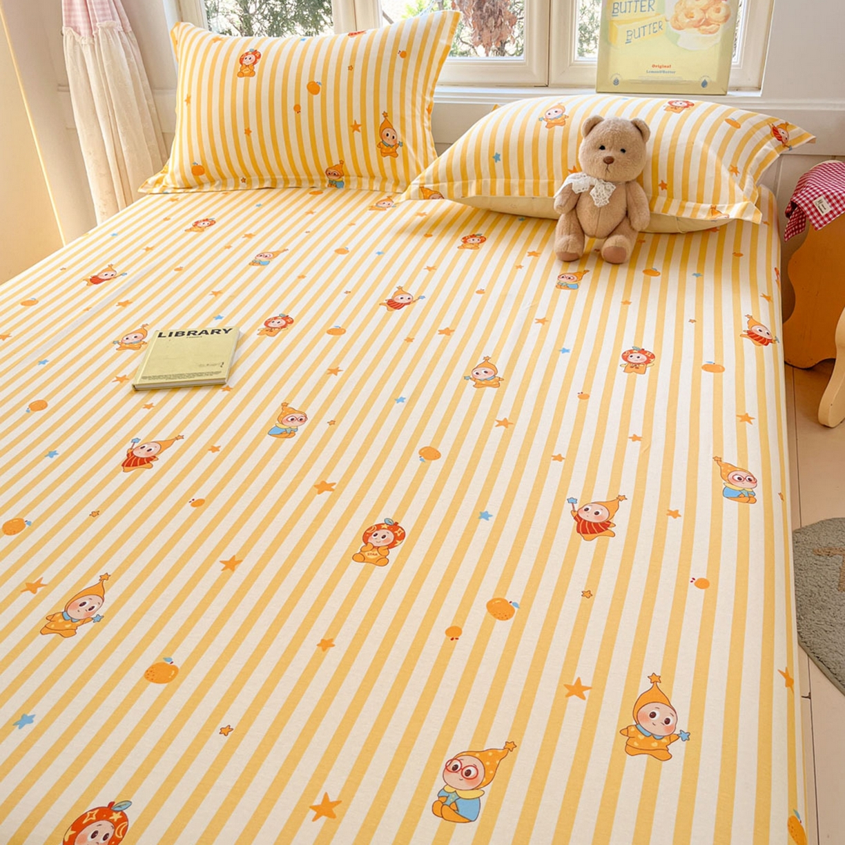 91家纺网 家纺一手货源 找家纺 莱通家纺 2026春夏新款12868全棉印花四件套单品系列二-单床单 条纹萌星