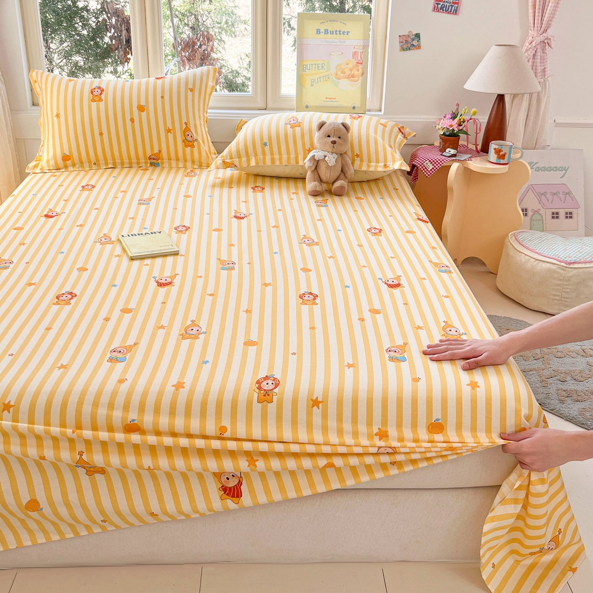 91家纺网 家纺一手货源 找家纺 莱通家纺 2026春夏新款12868全棉印花四件套单品系列二-单床单 条纹萌星