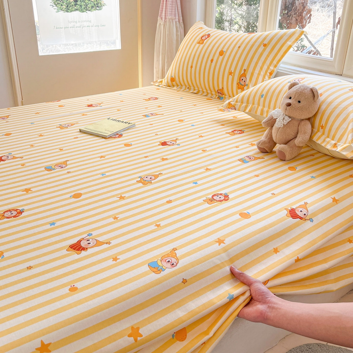 91家纺网 家纺一手货源 找家纺 莱通家纺 2026春夏新款12868全棉印花四件套单品系列二-单床单 条纹萌星