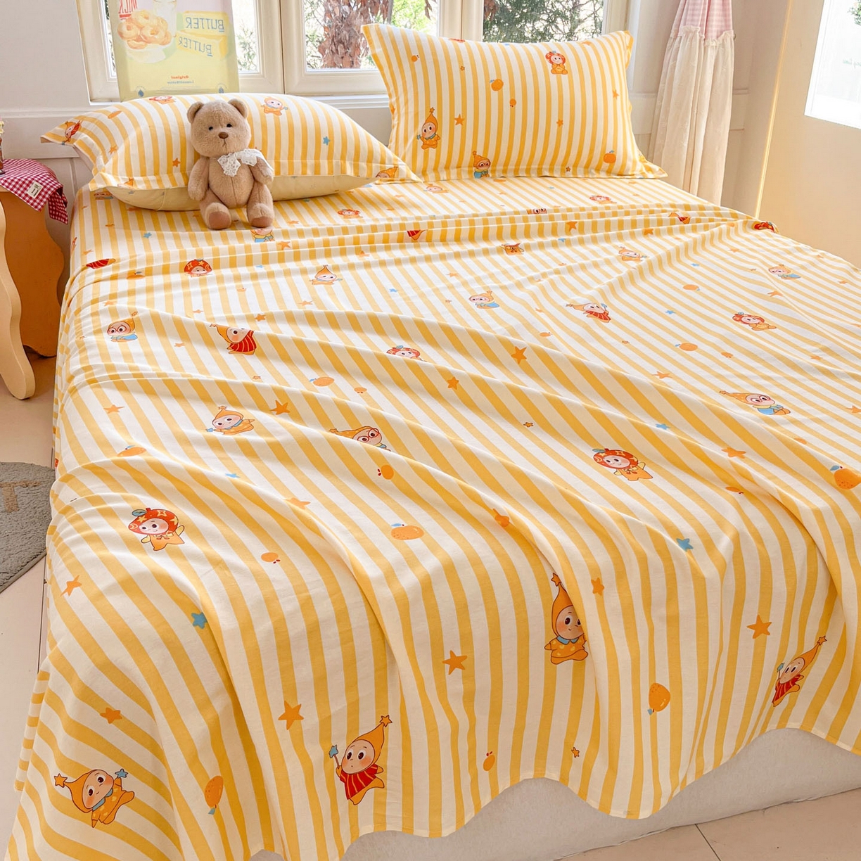 91家纺网 家纺一手货源 找家纺 莱通家纺 2026春夏新款12868全棉印花四件套单品系列二-单床单 条纹萌星