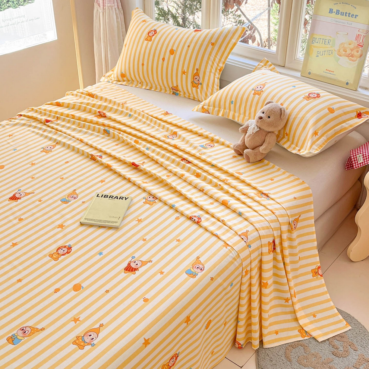 91家纺网 家纺一手货源 找家纺 莱通家纺 2026春夏新款12868全棉印花四件套单品系列二-单床单 条纹萌星