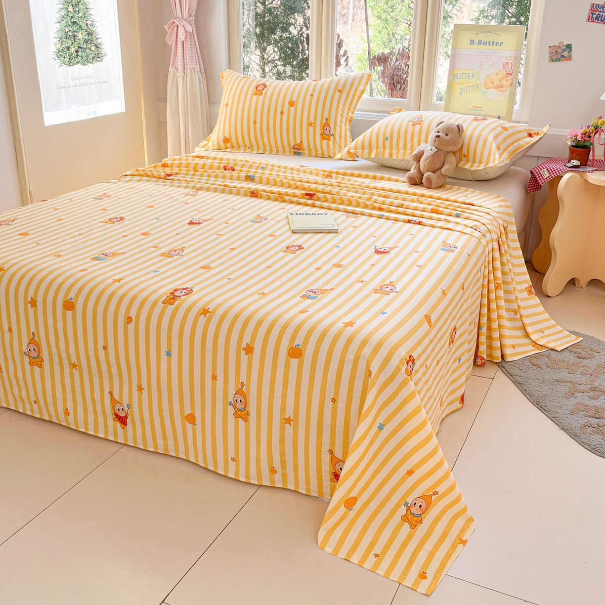 91家纺网 家纺一手货源 找家纺 莱通家纺 2026春夏新款12868全棉印花四件套单品系列二-单床单 条纹萌星