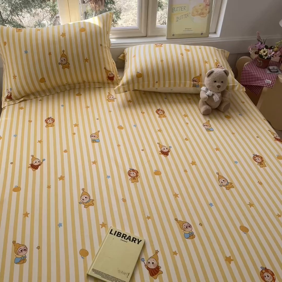 91家纺网 家纺一手货源 找家纺 莱通家纺 2026春夏新款12868全棉印花四件套单品系列二-单床单 条纹萌星