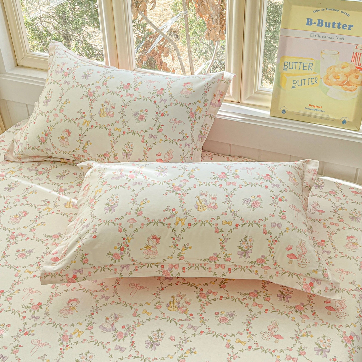 91家纺网 家纺一手货源 找家纺 莱通家纺 2026春夏新款12868全棉印花四件套单品系列二-单床单 童话花町