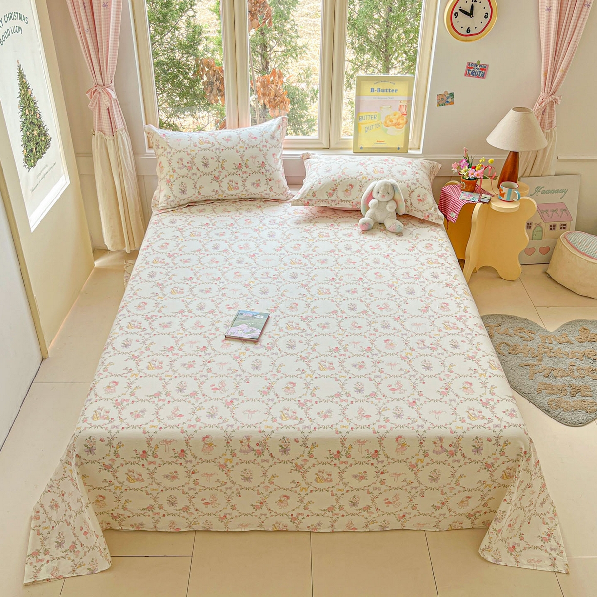 91家纺网 家纺一手货源 找家纺 莱通家纺 2026春夏新款12868全棉印花四件套单品系列二-单床单 童话花町