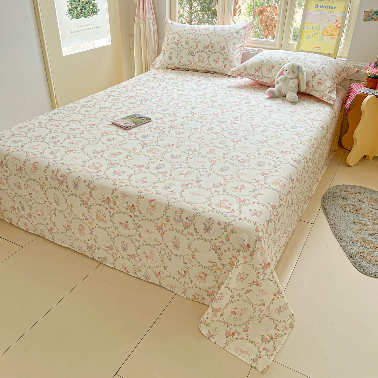 91家纺网 家纺一手货源 找家纺 莱通家纺 2026春夏新款12868全棉印花四件套单品系列二-单床单 童话花町