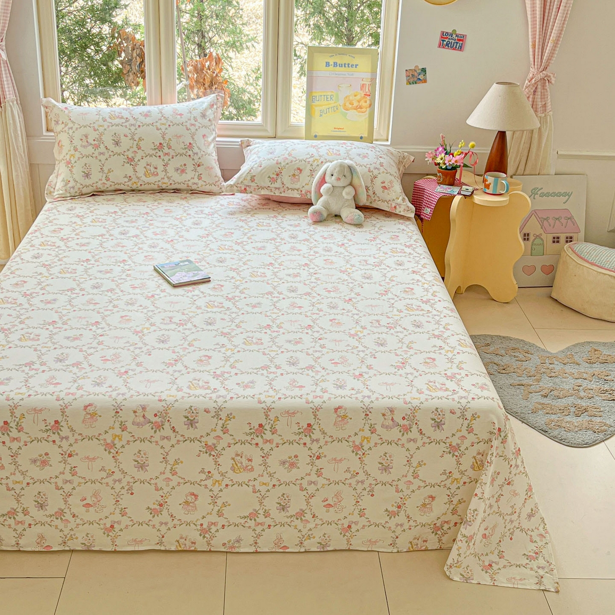 91家纺网 家纺一手货源 找家纺 莱通家纺 2026春夏新款12868全棉印花四件套单品系列二-单床单 童话花町