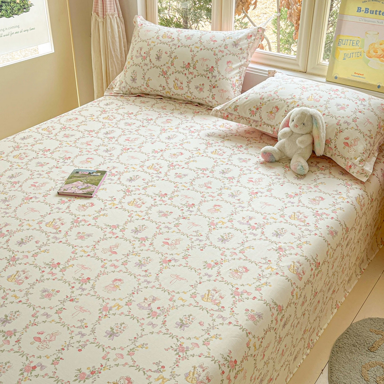 91家纺网 家纺一手货源 找家纺 莱通家纺 2026春夏新款12868全棉印花四件套单品系列二-单床单 童话花町