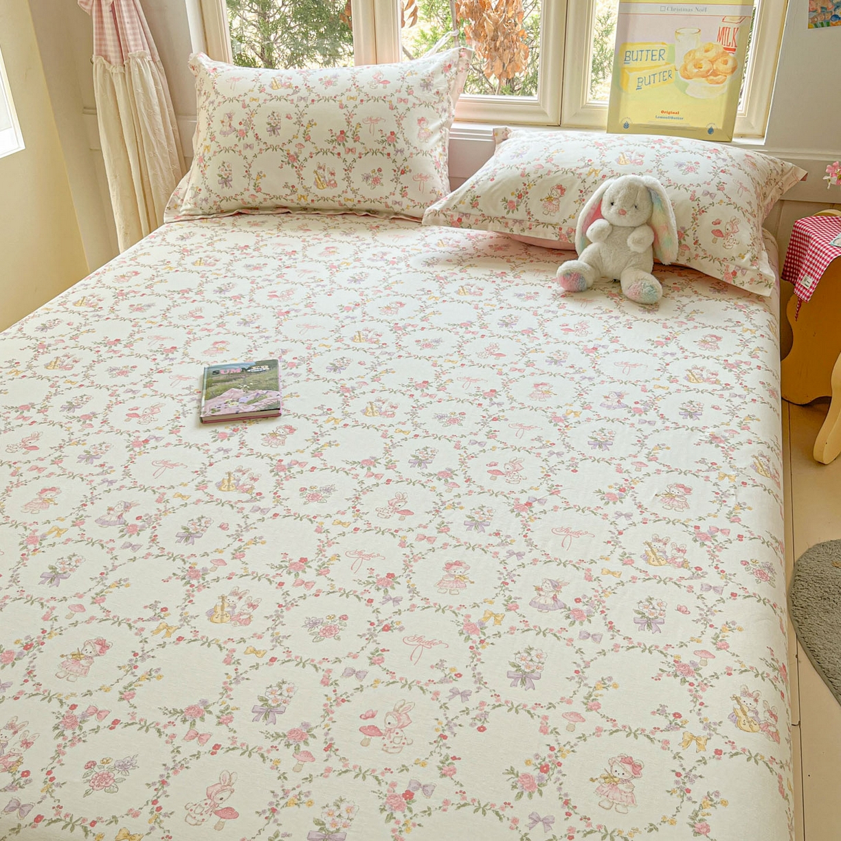 91家纺网 家纺一手货源 找家纺 莱通家纺 2026春夏新款12868全棉印花四件套单品系列二-单床单 童话花町