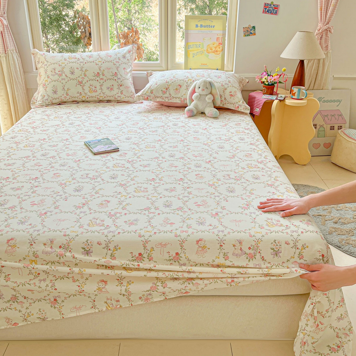 91家纺网 家纺一手货源 找家纺 莱通家纺 2026春夏新款12868全棉印花四件套单品系列二-单床单 童话花町