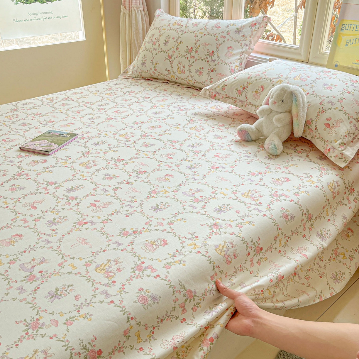 91家纺网 家纺一手货源 找家纺 莱通家纺 2026春夏新款12868全棉印花四件套单品系列二-单床单 童话花町