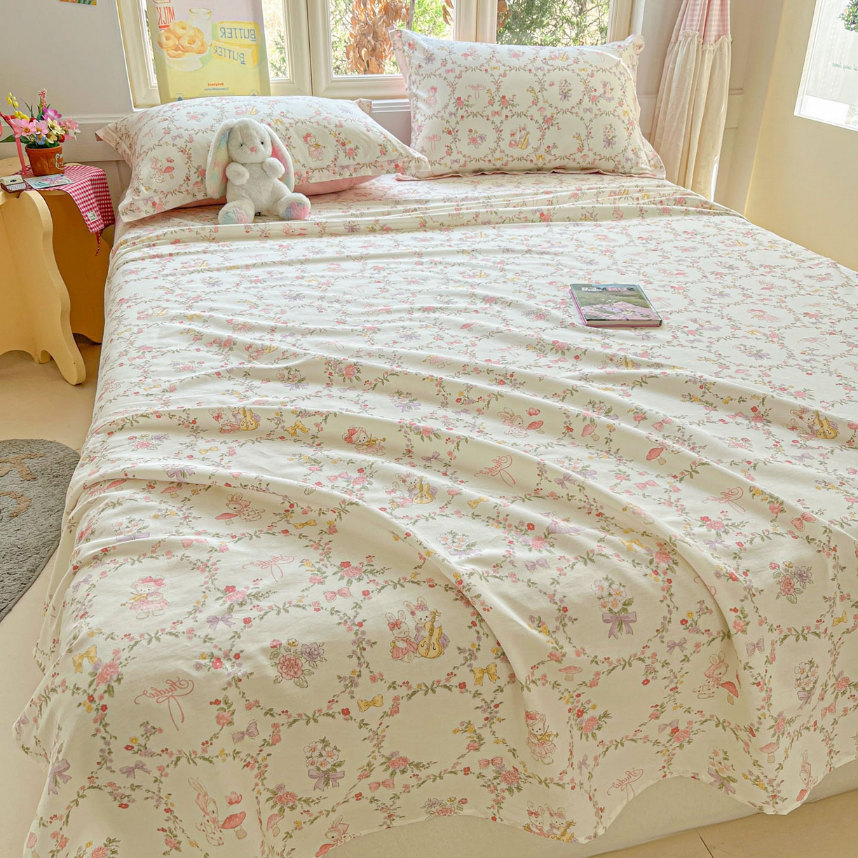 91家纺网 家纺一手货源 找家纺 莱通家纺 2026春夏新款12868全棉印花四件套单品系列二-单床单 童话花町