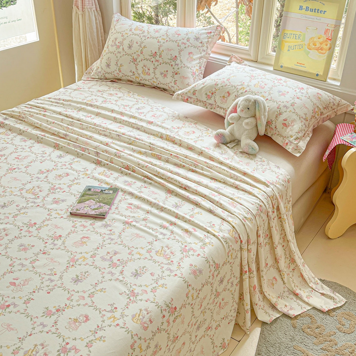 91家纺网 家纺一手货源 找家纺 莱通家纺 2026春夏新款12868全棉印花四件套单品系列二-单床单 童话花町