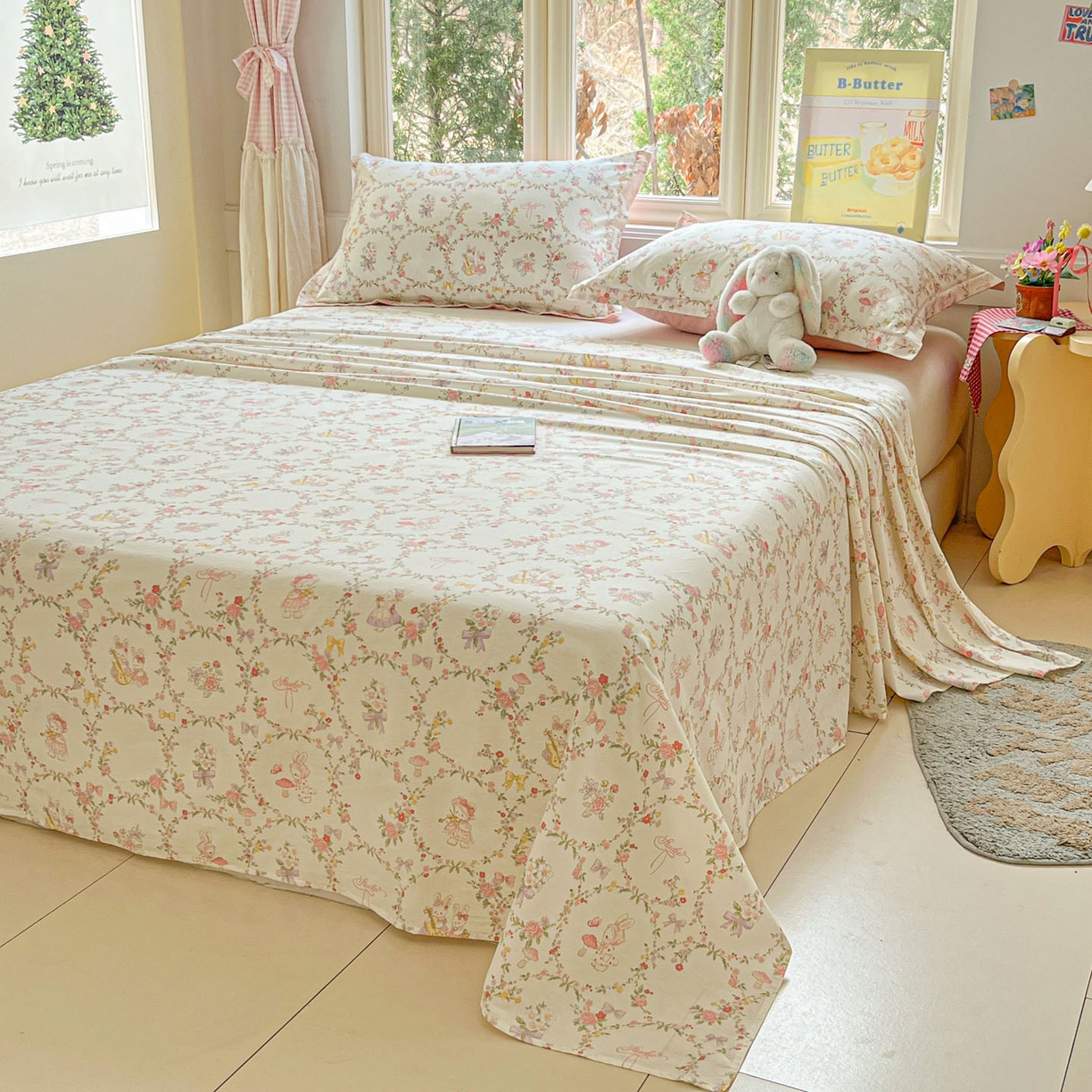 91家纺网 家纺一手货源 找家纺 莱通家纺 2026春夏新款12868全棉印花四件套单品系列二-单床单 童话花町