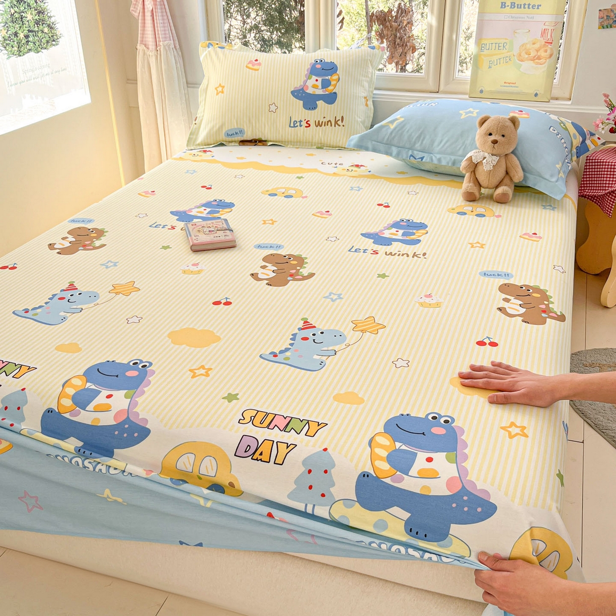 莱通家纺 2026春夏新款12868全棉印花四件套单品系列二-单床单 闲趣恐龙