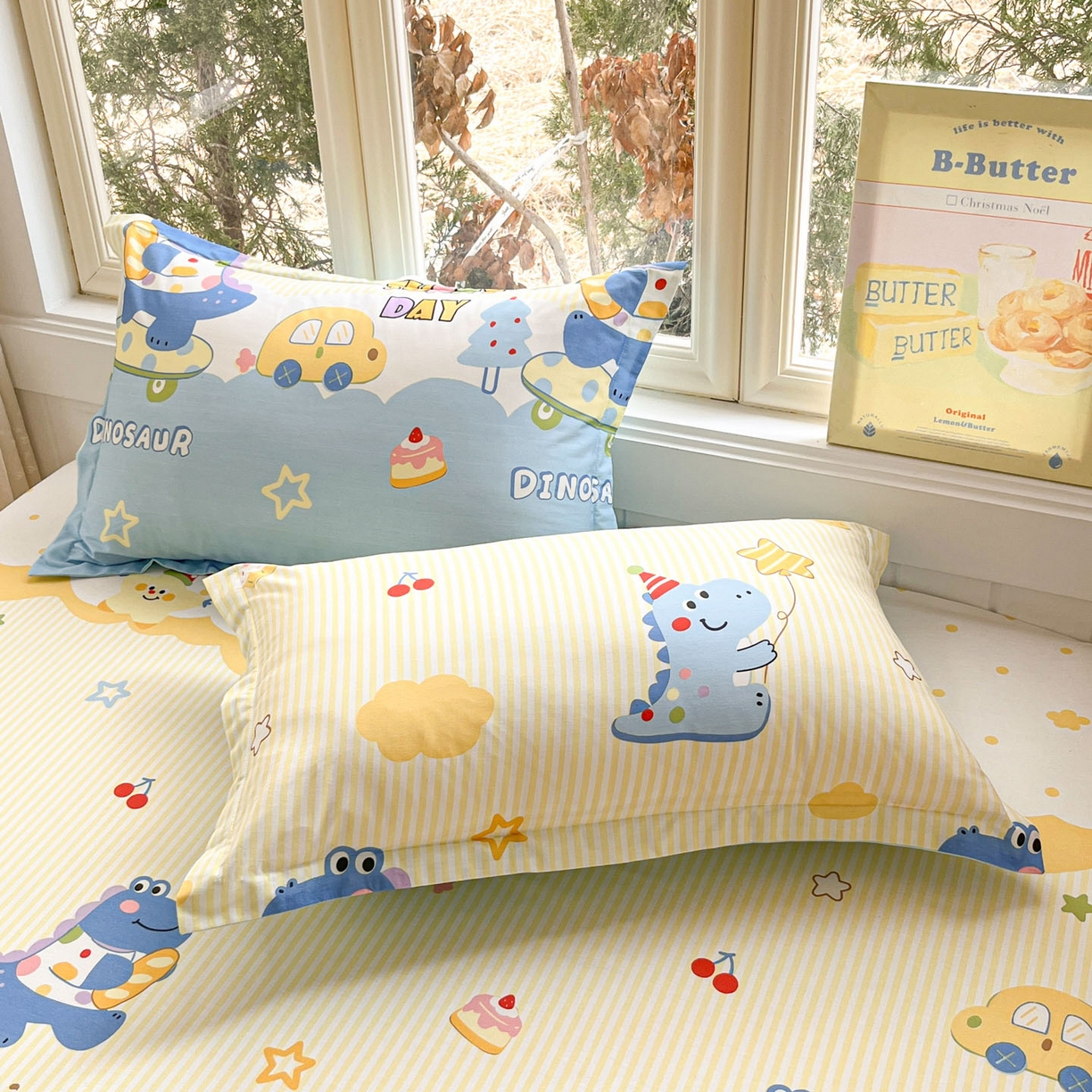 91家纺网 家纺一手货源 找家纺 莱通家纺 2026春夏新款12868全棉印花四件套单品系列二-单床单 闲趣恐龙