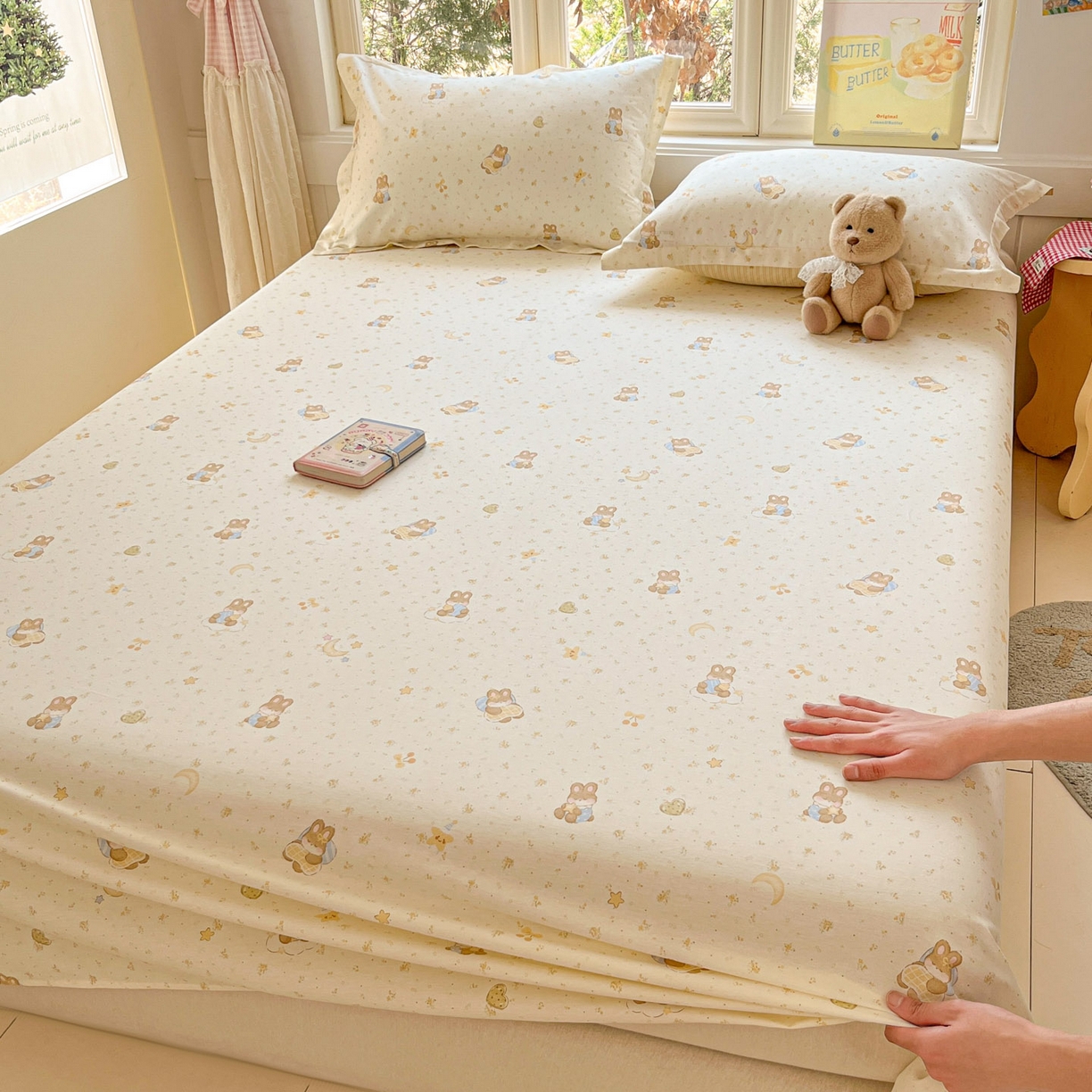 莱通家纺 2026春夏新款12868全棉印花四件套单品系列二-单床单 星点兔语