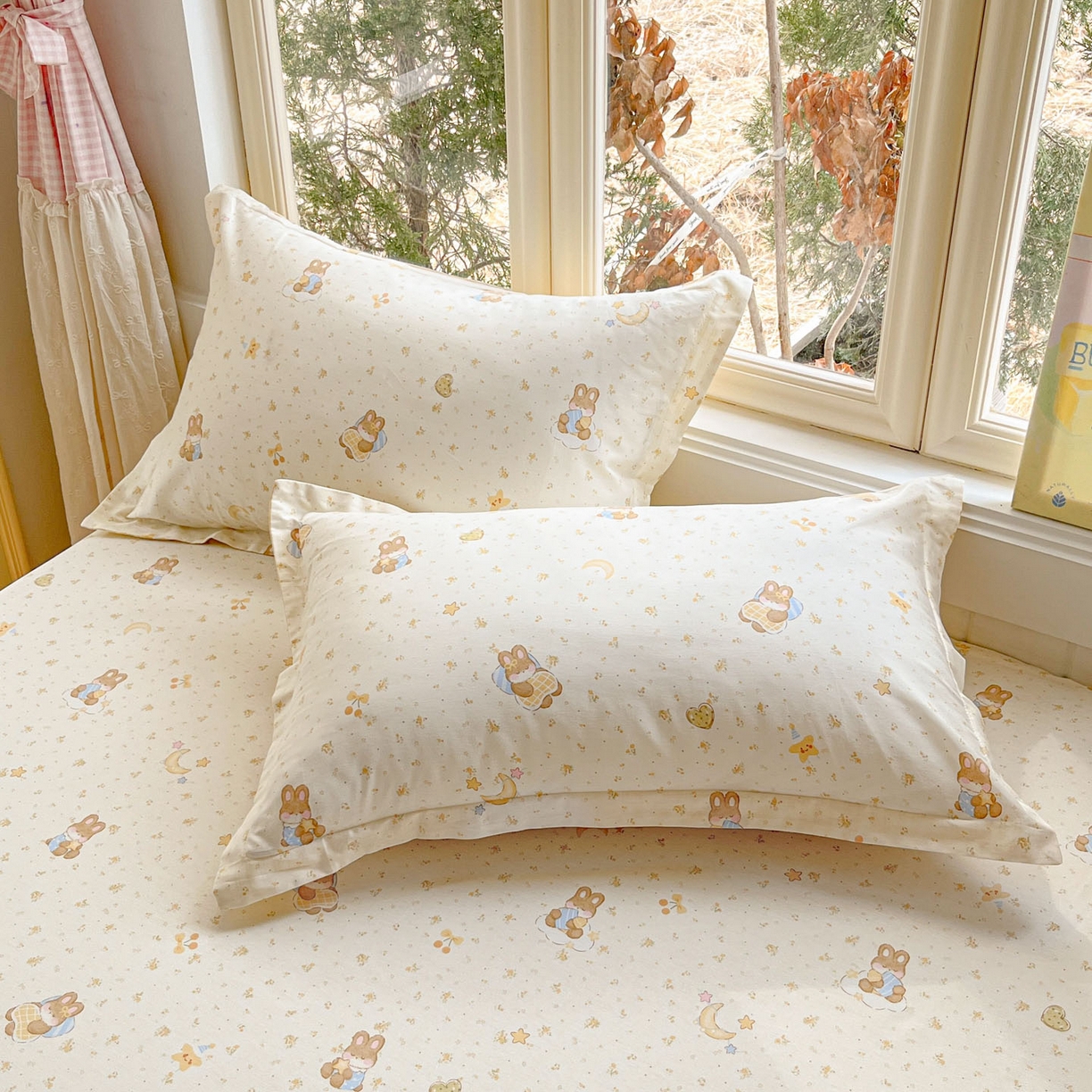 91家纺网 家纺一手货源 找家纺 莱通家纺 2026春夏新款12868全棉印花四件套单品系列二-单床单 星点兔语