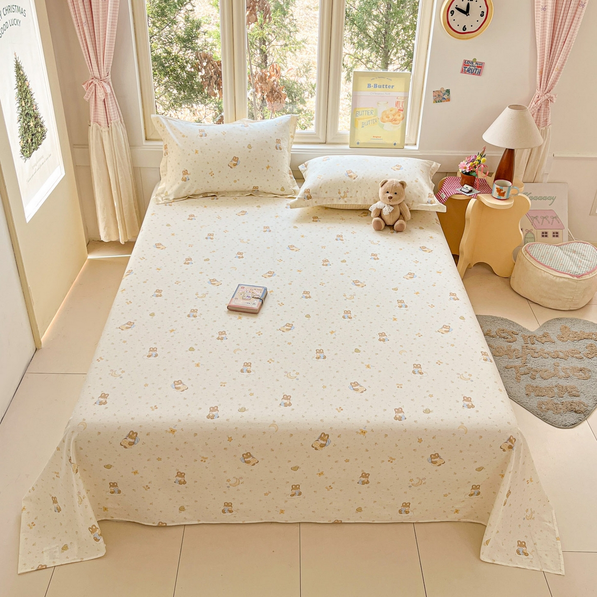 91家纺网 家纺一手货源 找家纺 莱通家纺 2026春夏新款12868全棉印花四件套单品系列二-单床单 星点兔语