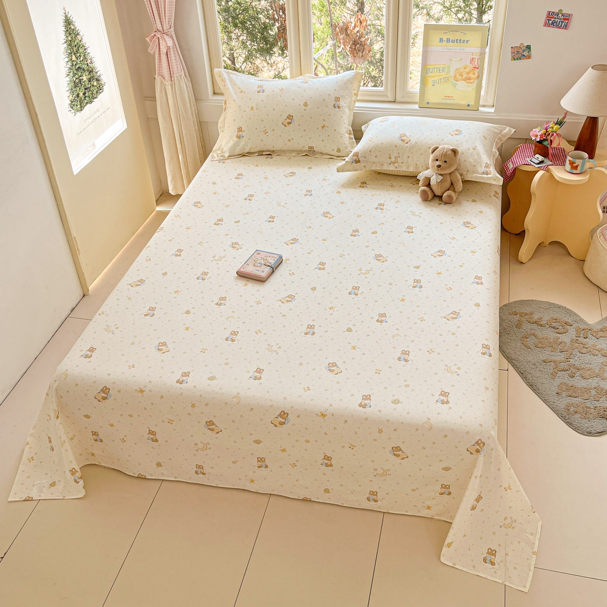 91家纺网 家纺一手货源 找家纺 莱通家纺 2026春夏新款12868全棉印花四件套单品系列二-单床单 星点兔语