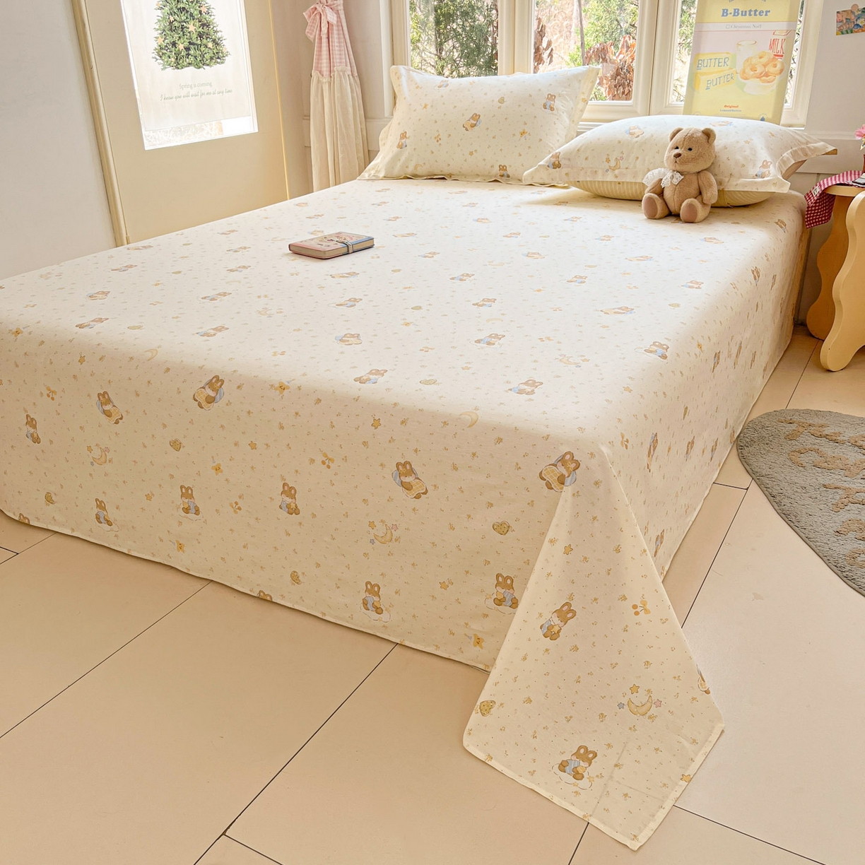 91家纺网 家纺一手货源 找家纺 莱通家纺 2026春夏新款12868全棉印花四件套单品系列二-单床单 星点兔语