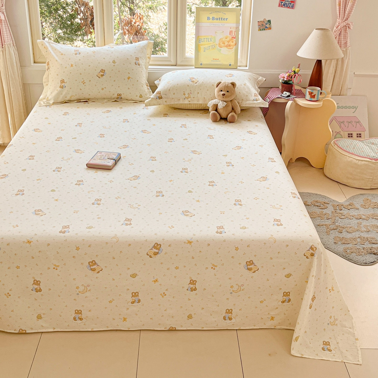 91家纺网 家纺一手货源 找家纺 莱通家纺 2026春夏新款12868全棉印花四件套单品系列二-单床单 星点兔语