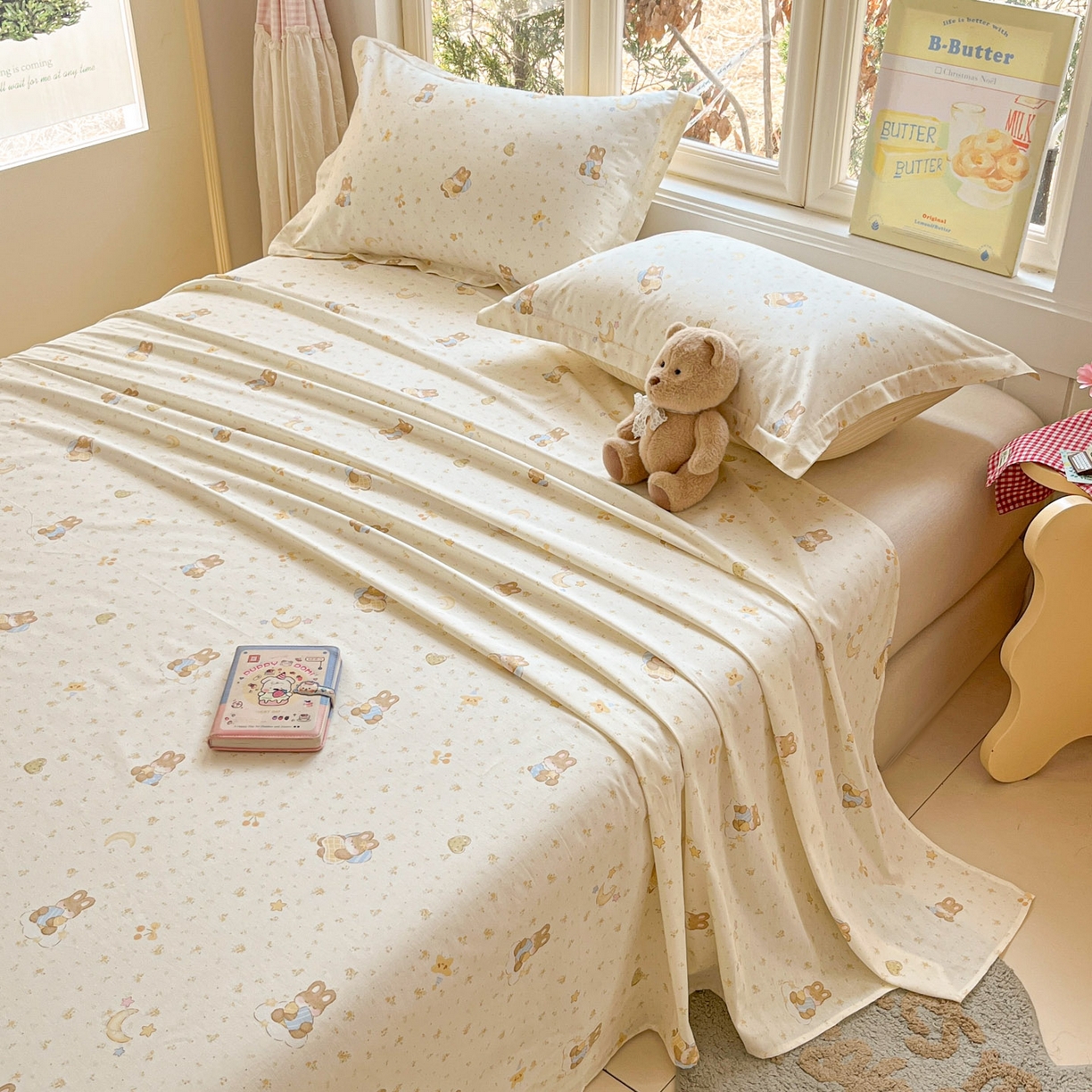 91家纺网 家纺一手货源 找家纺 莱通家纺 2026春夏新款12868全棉印花四件套单品系列二-单床单 星点兔语