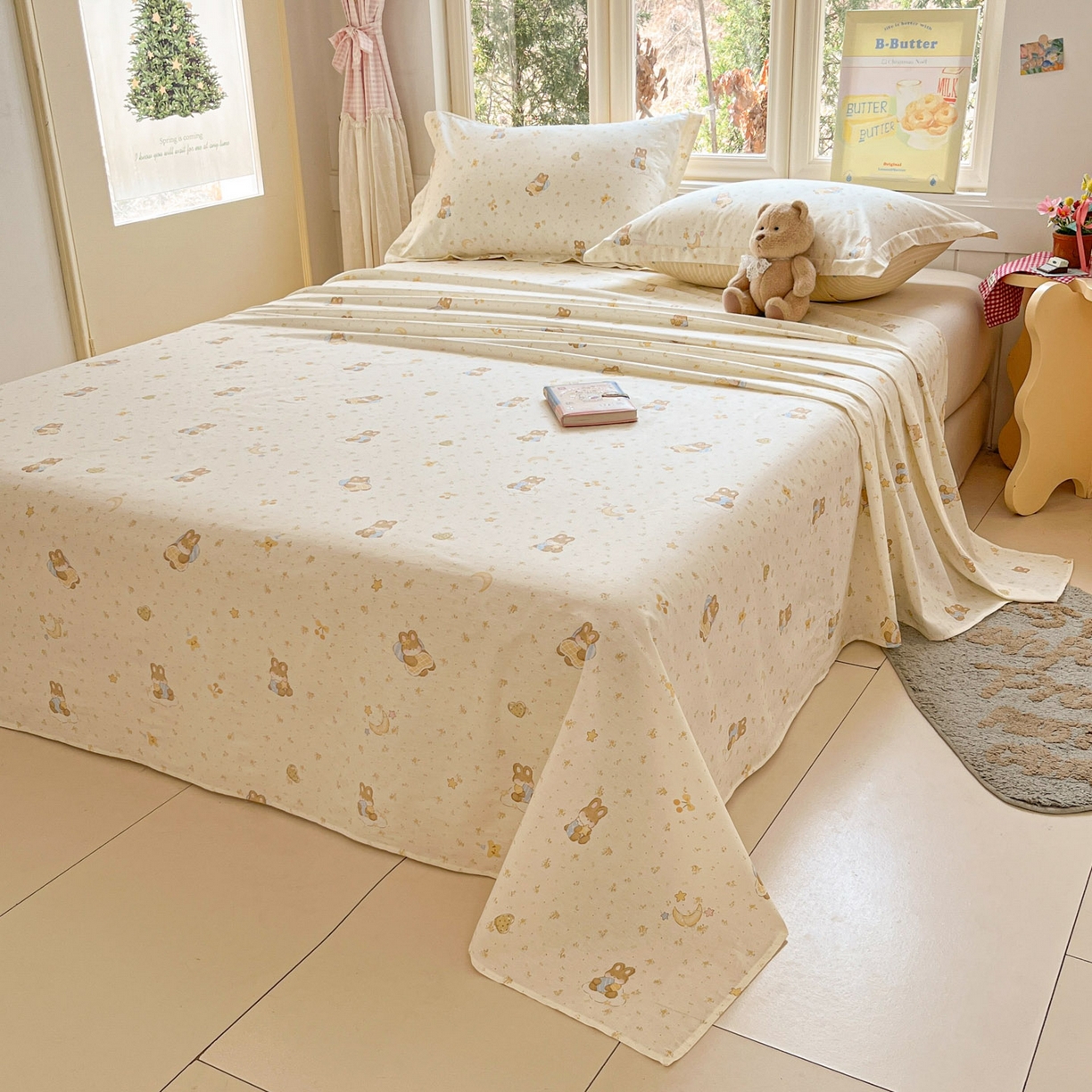 91家纺网 家纺一手货源 找家纺 莱通家纺 2026春夏新款12868全棉印花四件套单品系列二-单床单 星点兔语