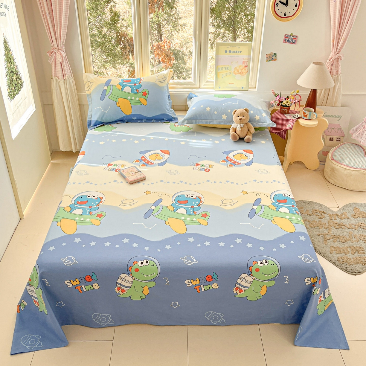 91家纺网 家纺一手货源 找家纺 莱通家纺 2026春夏新款12868全棉印花四件套单品系列二-单床单 星际天空龙