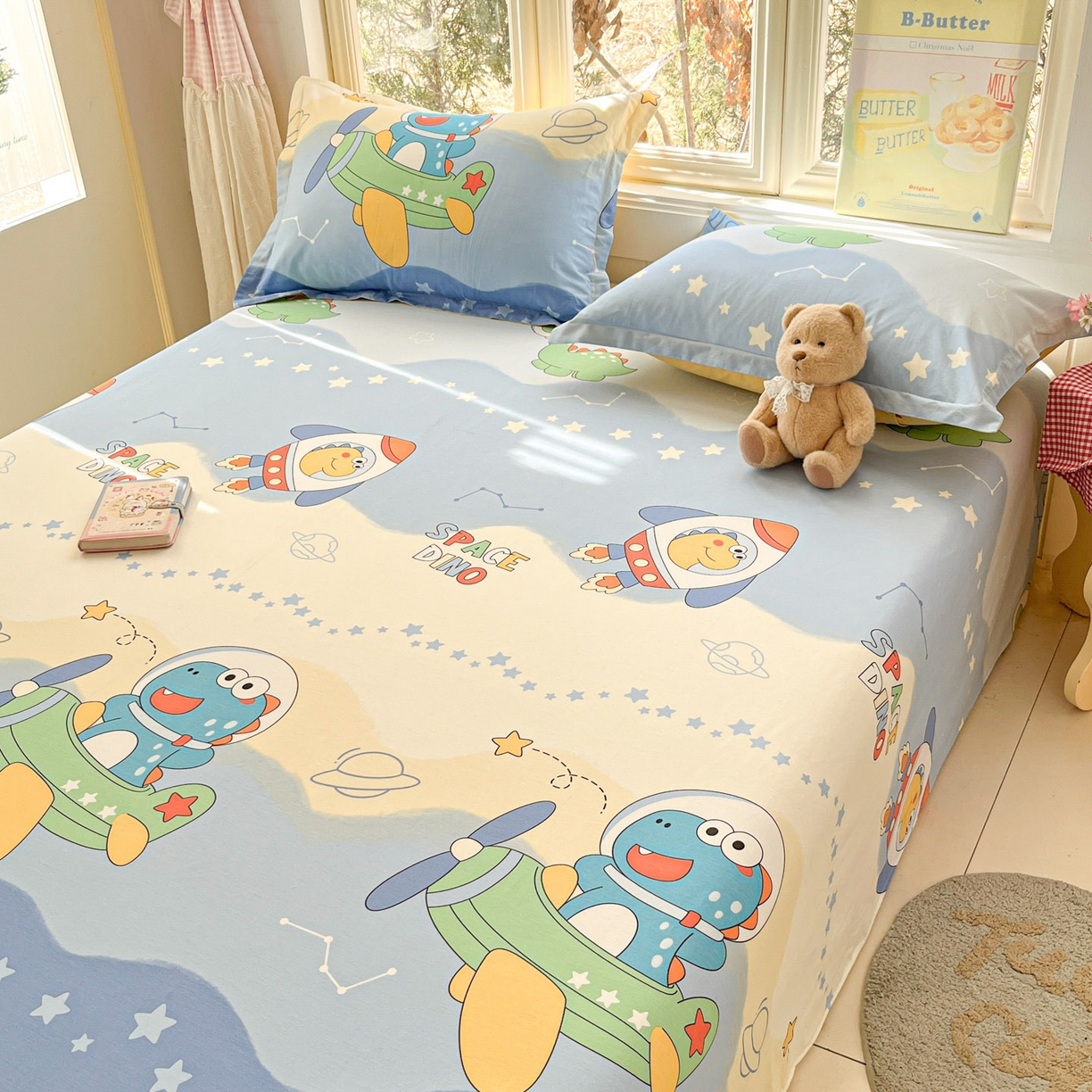 91家纺网 家纺一手货源 找家纺 莱通家纺 2026春夏新款12868全棉印花四件套单品系列二-单床单 星际天空龙