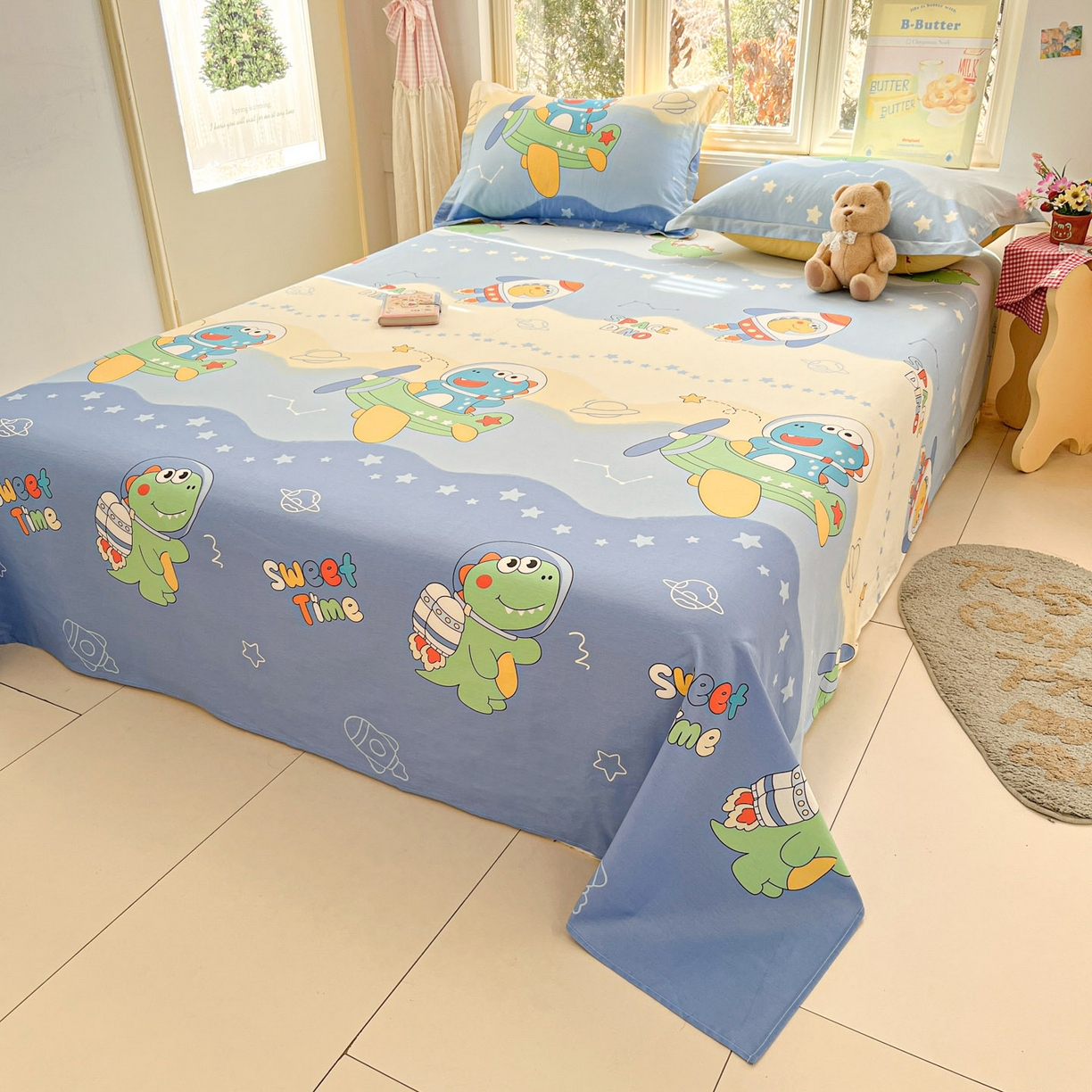 91家纺网 家纺一手货源 找家纺 莱通家纺 2026春夏新款12868全棉印花四件套单品系列二-单床单 星际天空龙