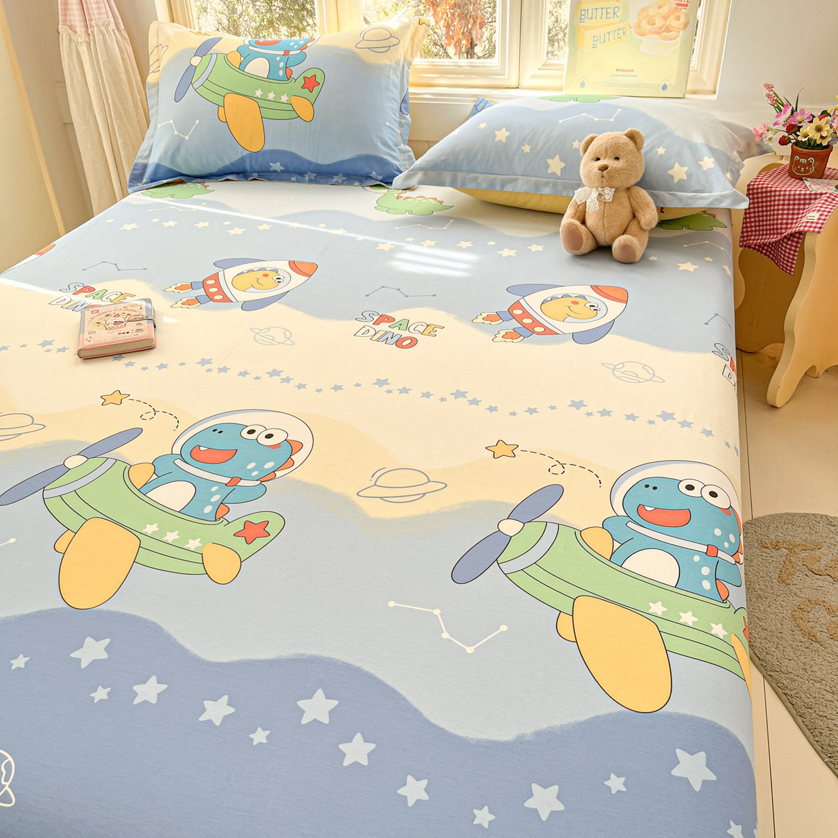 91家纺网 家纺一手货源 找家纺 莱通家纺 2026春夏新款12868全棉印花四件套单品系列二-单床单 星际天空龙