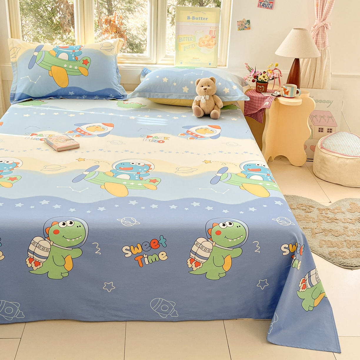 91家纺网 家纺一手货源 找家纺 莱通家纺 2026春夏新款12868全棉印花四件套单品系列二-单床单 星际天空龙