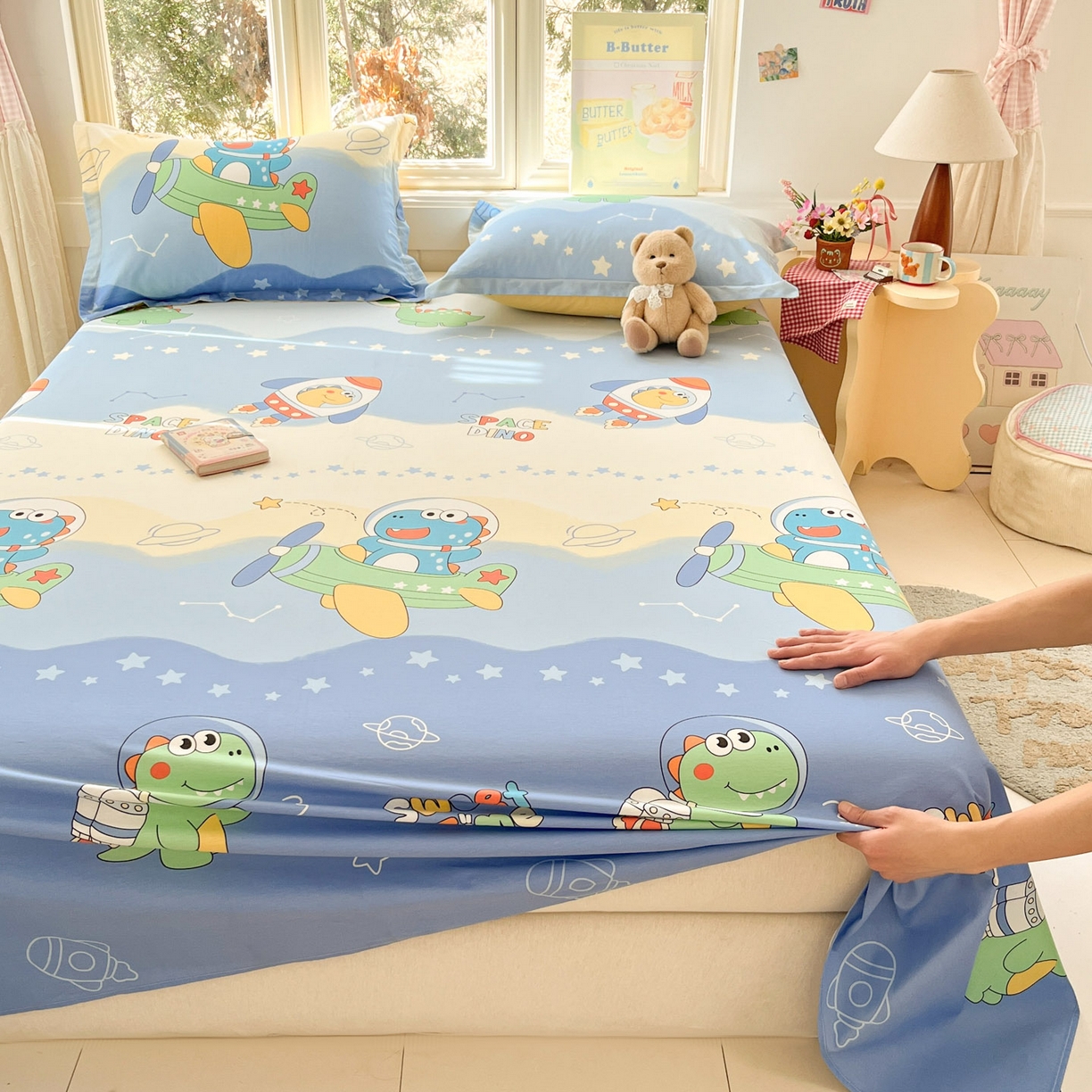 91家纺网 家纺一手货源 找家纺 莱通家纺 2026春夏新款12868全棉印花四件套单品系列二-单床单 星际天空龙