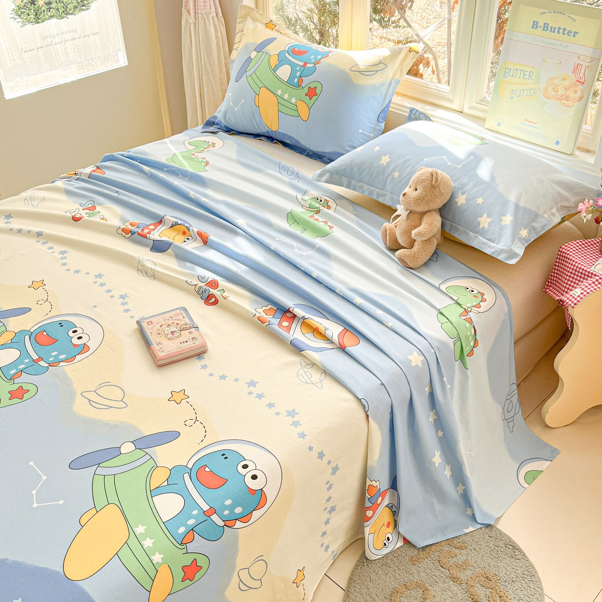 91家纺网 家纺一手货源 找家纺 莱通家纺 2026春夏新款12868全棉印花四件套单品系列二-单床单 星际天空龙