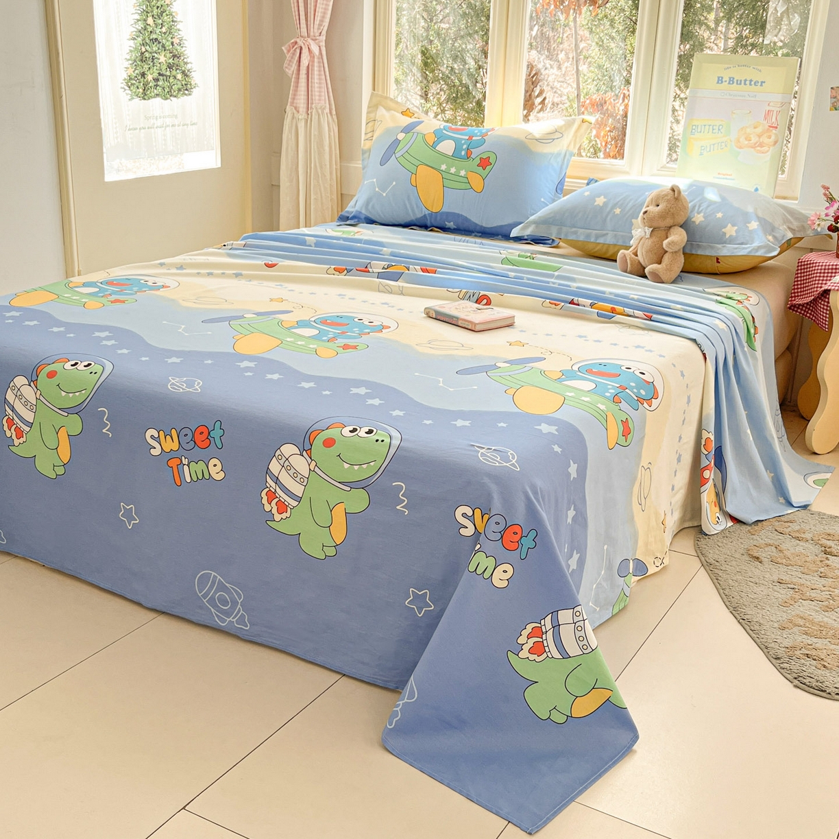 91家纺网 家纺一手货源 找家纺 莱通家纺 2026春夏新款12868全棉印花四件套单品系列二-单床单 星际天空龙