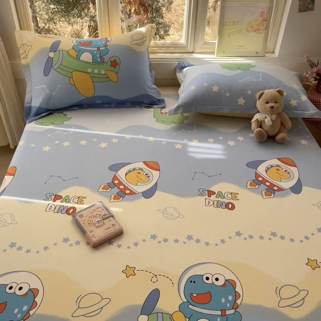 91家纺网 家纺一手货源 找家纺 莱通家纺 2026春夏新款12868全棉印花四件套单品系列二-单床单 星际天空龙