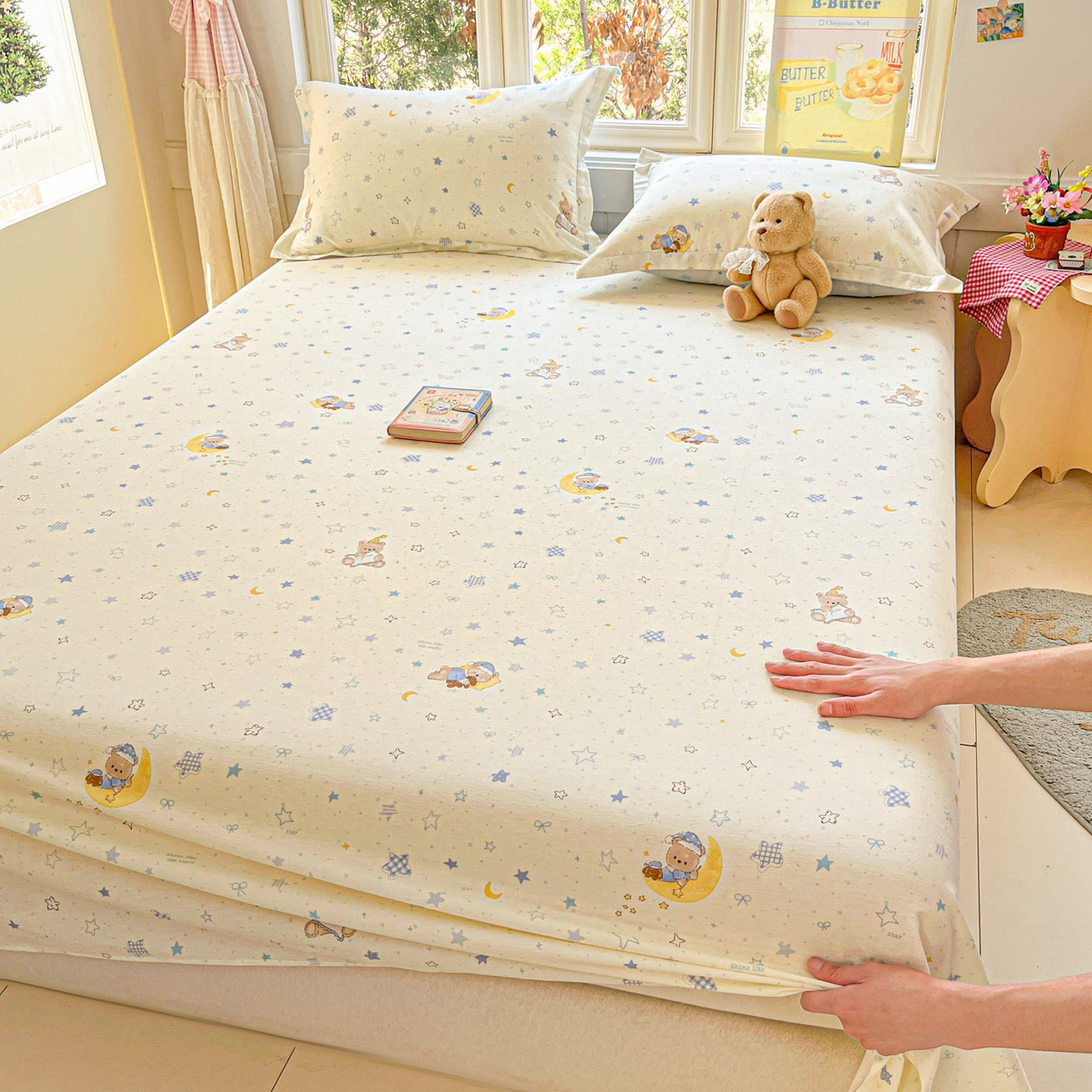 莱通家纺 2026春夏新款12868全棉印花四件套单品系列二-单床单 星眠小熊