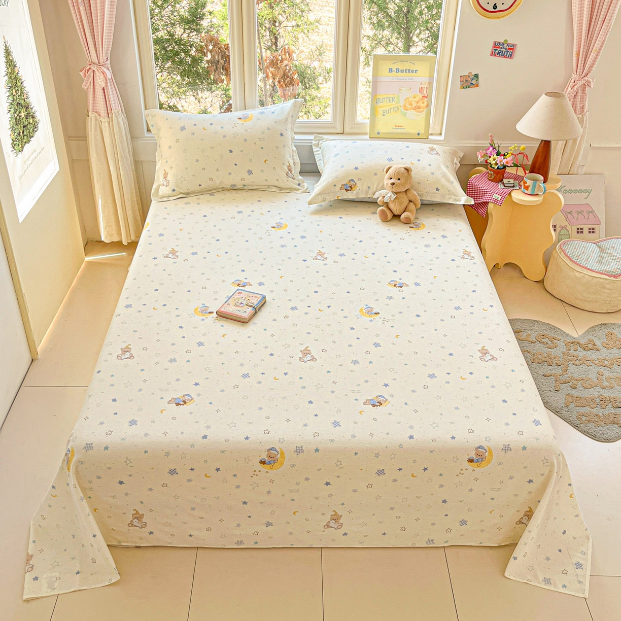 91家纺网 家纺一手货源 找家纺 莱通家纺 2026春夏新款12868全棉印花四件套单品系列二-单床单 星眠小熊