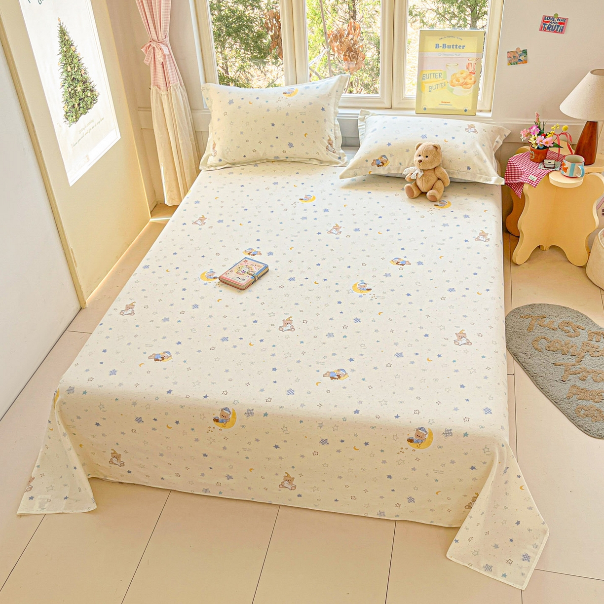 91家纺网 家纺一手货源 找家纺 莱通家纺 2026春夏新款12868全棉印花四件套单品系列二-单床单 星眠小熊