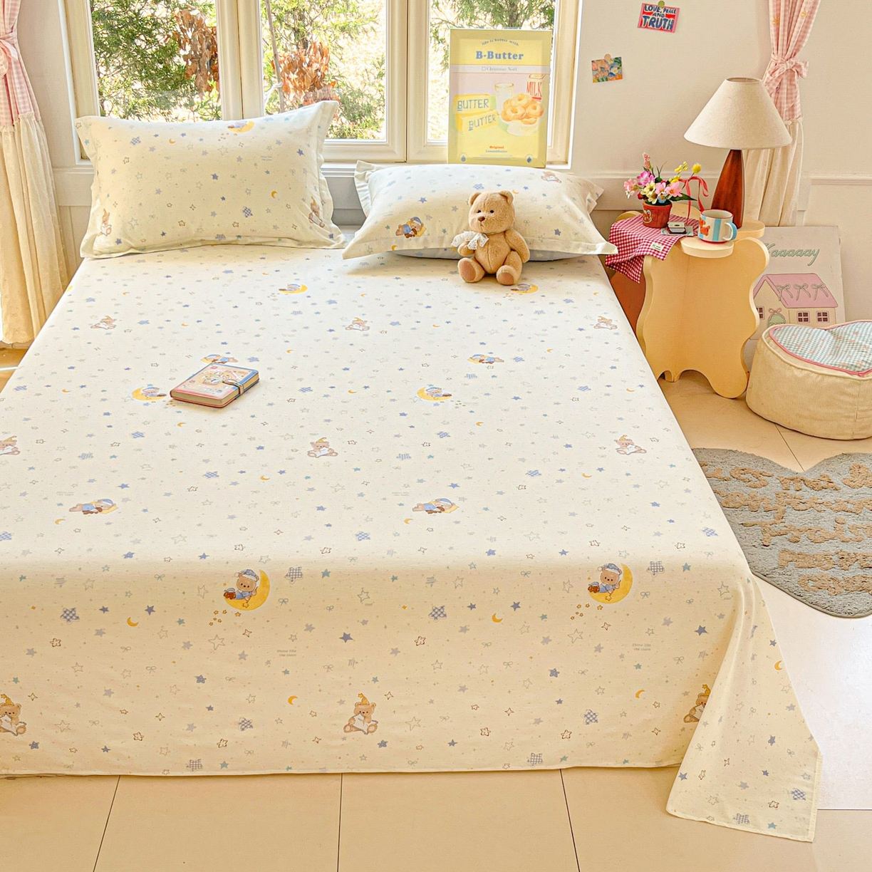 91家纺网 家纺一手货源 找家纺 莱通家纺 2026春夏新款12868全棉印花四件套单品系列二-单床单 星眠小熊