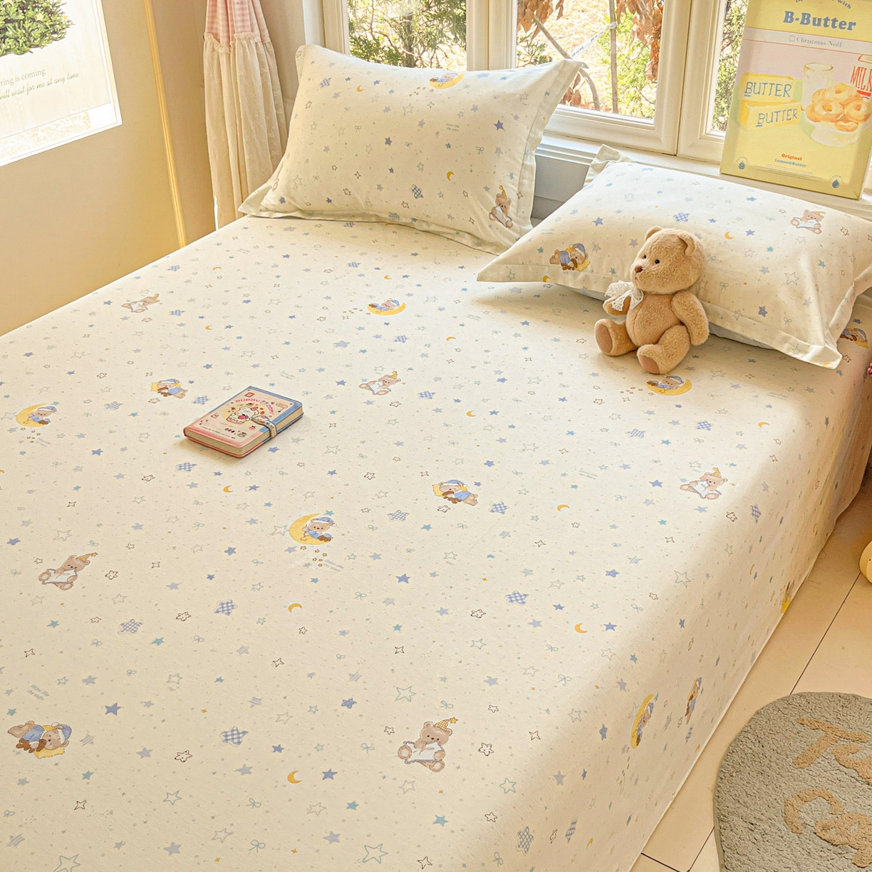 91家纺网 家纺一手货源 找家纺 莱通家纺 2026春夏新款12868全棉印花四件套单品系列二-单床单 星眠小熊