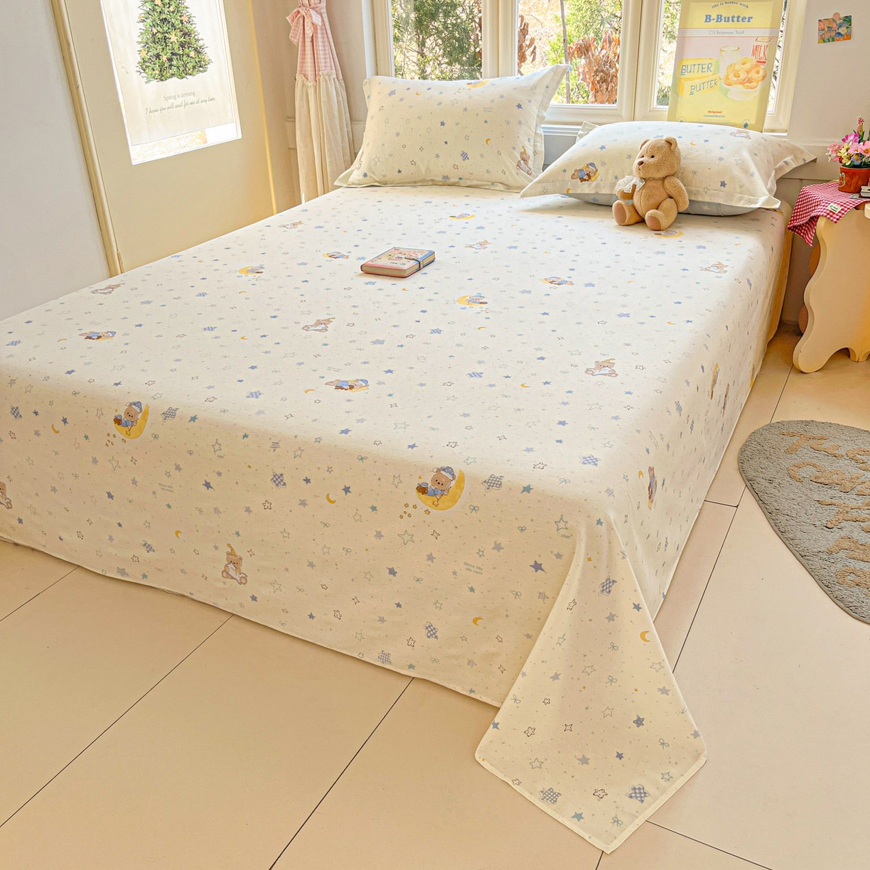 91家纺网 家纺一手货源 找家纺 莱通家纺 2026春夏新款12868全棉印花四件套单品系列二-单床单 星眠小熊