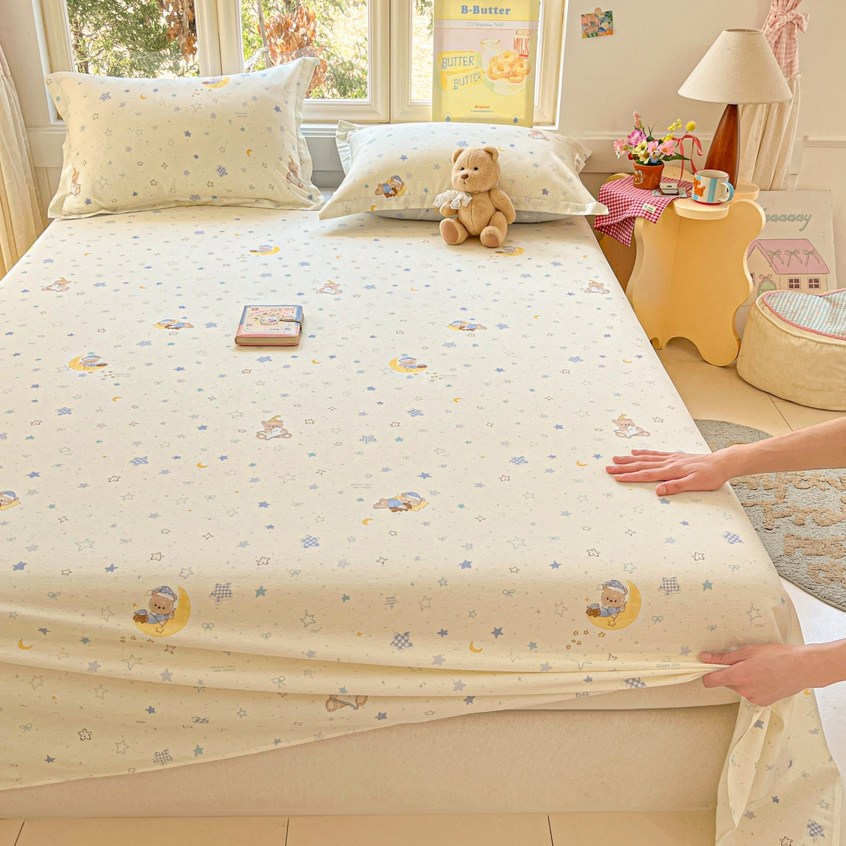 91家纺网 家纺一手货源 找家纺 莱通家纺 2026春夏新款12868全棉印花四件套单品系列二-单床单 星眠小熊