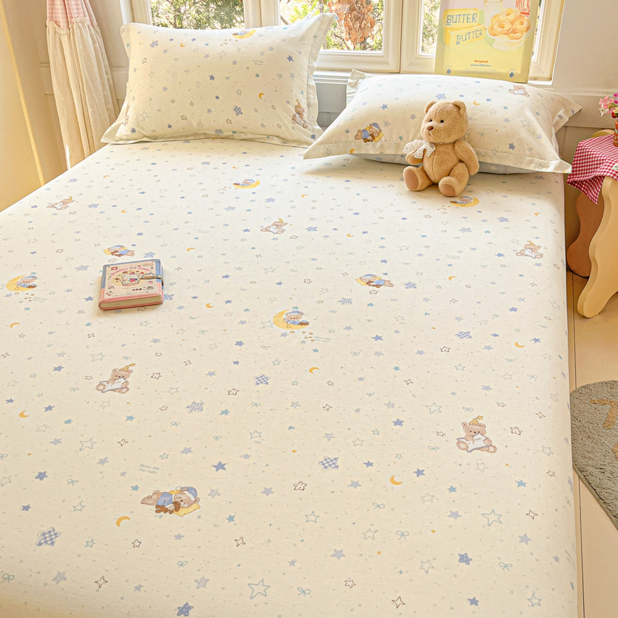 91家纺网 家纺一手货源 找家纺 莱通家纺 2026春夏新款12868全棉印花四件套单品系列二-单床单 星眠小熊