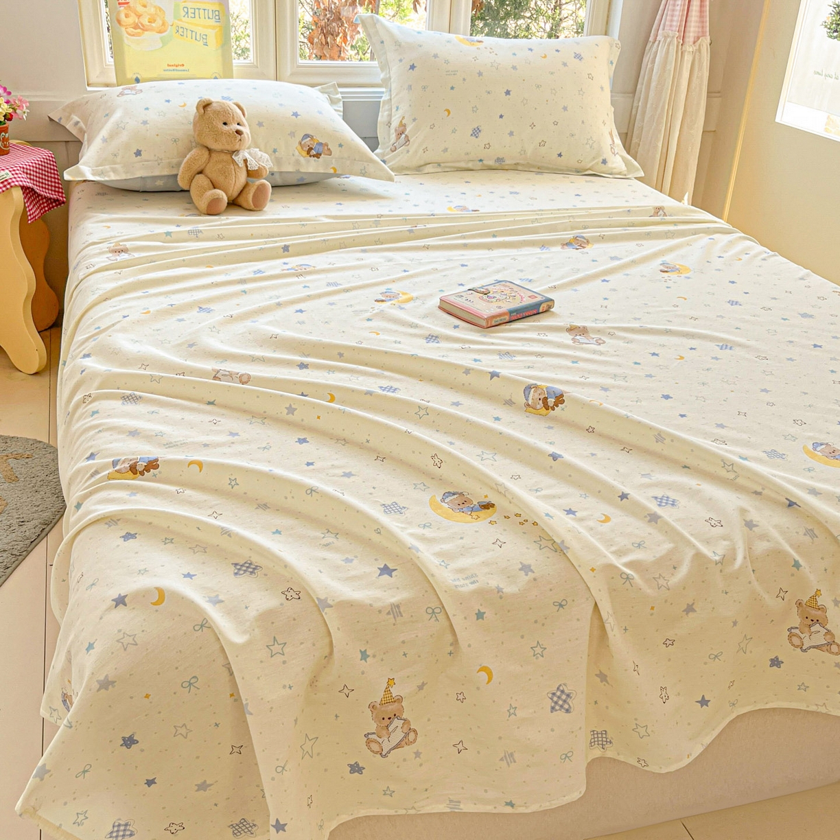 91家纺网 家纺一手货源 找家纺 莱通家纺 2026春夏新款12868全棉印花四件套单品系列二-单床单 星眠小熊