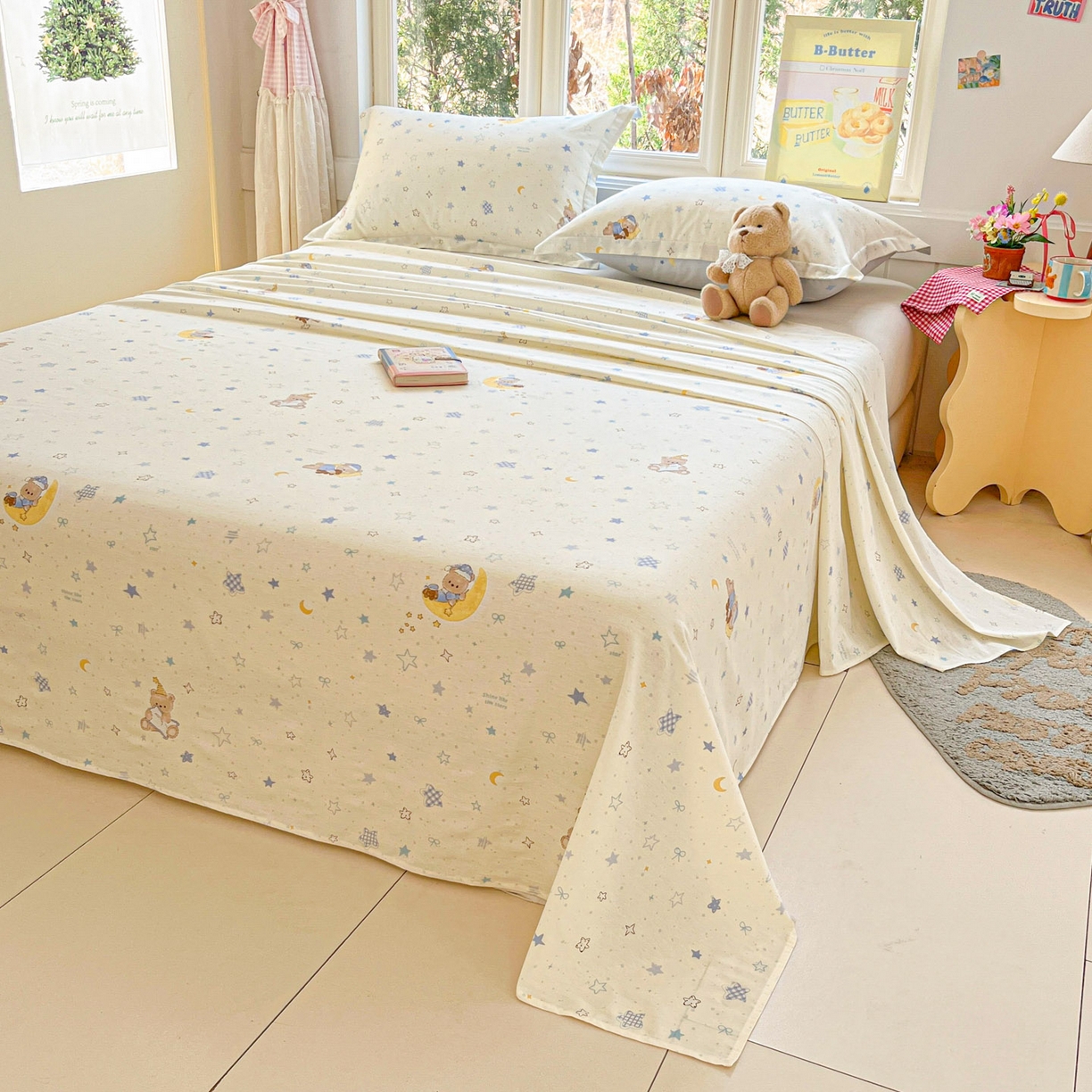 91家纺网 家纺一手货源 找家纺 莱通家纺 2026春夏新款12868全棉印花四件套单品系列二-单床单 星眠小熊