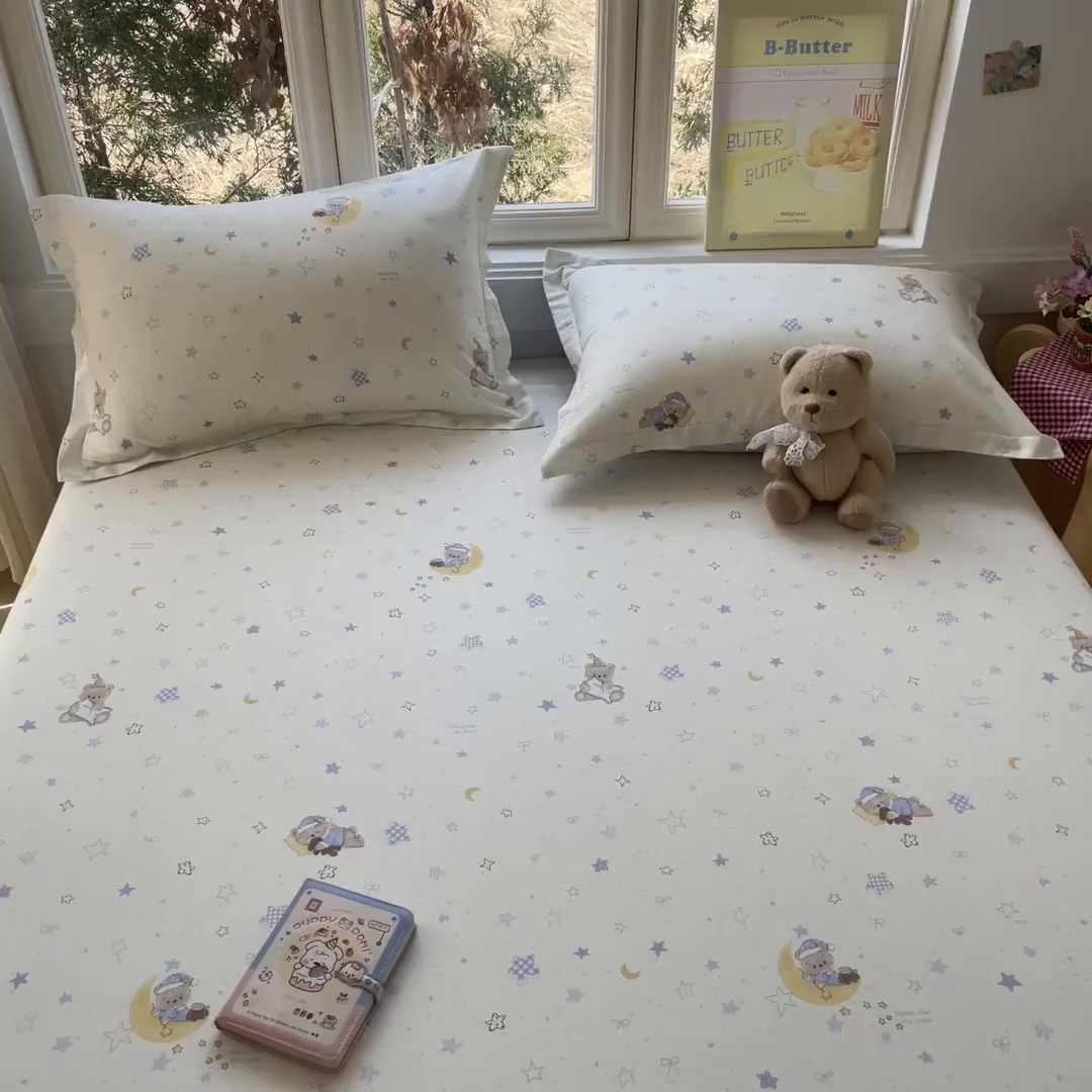 91家纺网 家纺一手货源 找家纺 莱通家纺 2026春夏新款12868全棉印花四件套单品系列二-单床单 星眠小熊
