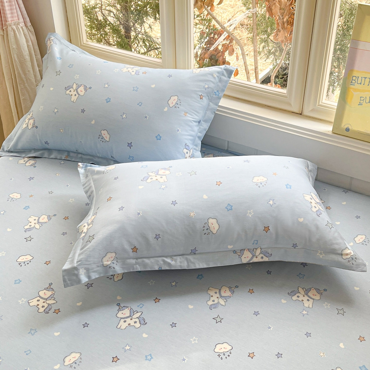 91家纺网 家纺一手货源 找家纺 莱通家纺 2026春夏新款12868全棉印花四件套单品系列二-单床单 星星独角兽