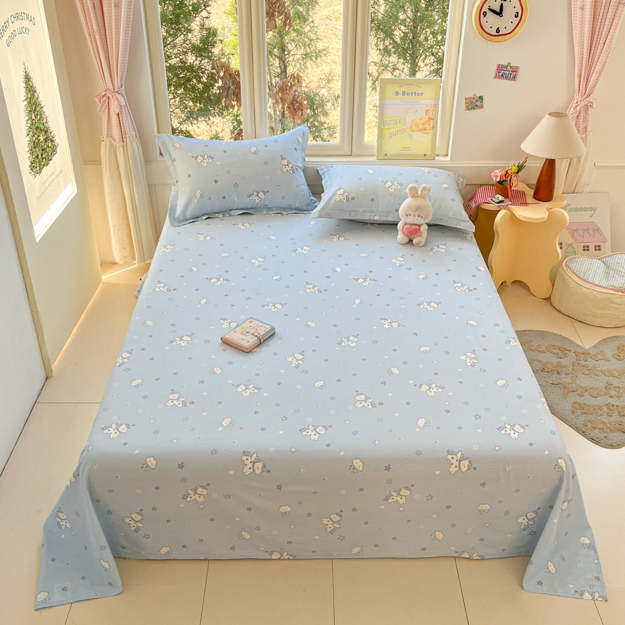 91家纺网 家纺一手货源 找家纺 莱通家纺 2026春夏新款12868全棉印花四件套单品系列二-单床单 星星独角兽